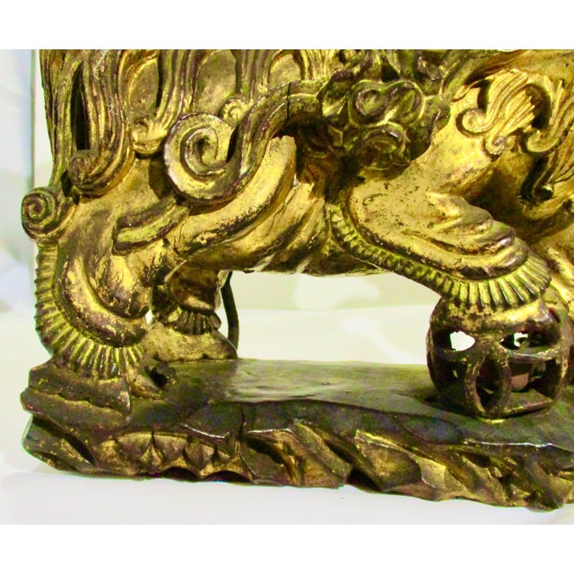 Chinese Gilt Foo Dogs Candle Stands 19th Century - A Pair of 2 For Sale - Image 4 of 12