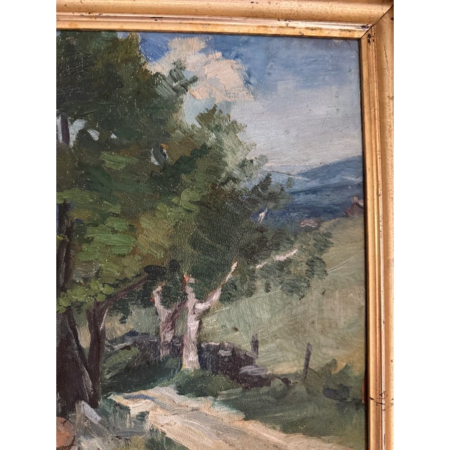 Early 1900s Antique Country Landscape Oil Painting in Gilt Frame- 13 X 15” For Sale In Los Angeles - Image 6 of 11
