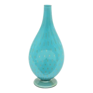 MId Century Modern Murano Barovier E Toso Turquoise Glass Bottle or Vase With Gold Droplets