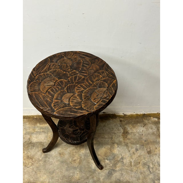 Arts & Crafts Liberty London Early 20th Century Carved Fruitwood Side Table For Sale - Image 3 of 7