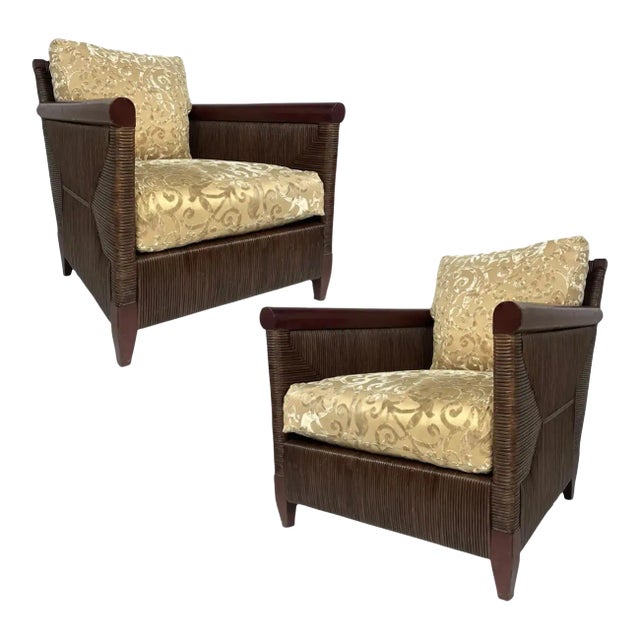 1990s Pair of John Hutton for Donghia 'Merbau' Woven Cane Lounge Chairs For Sale