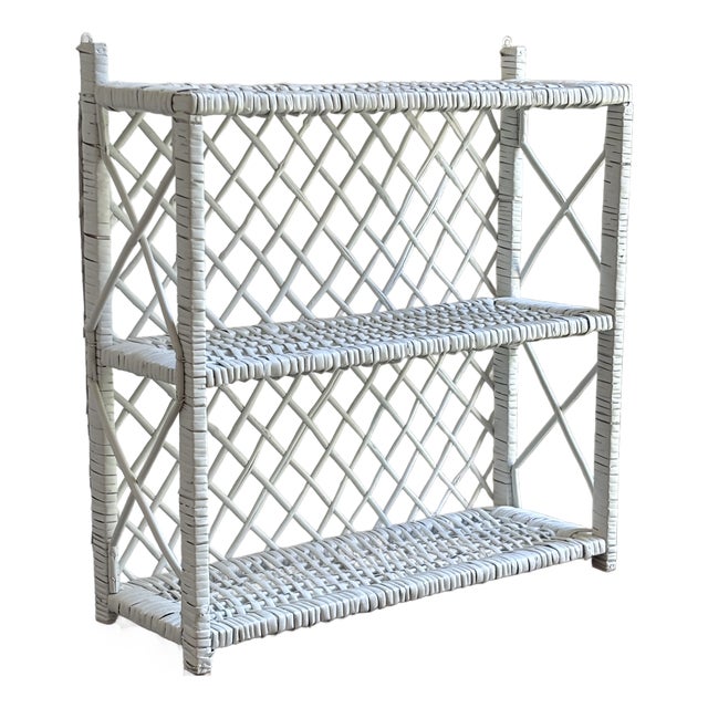 Mid-20th Century White Wicker Hanging Wall Shelf For Sale