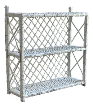 Mid-20th Century White Wicker Hanging Wall Shelf