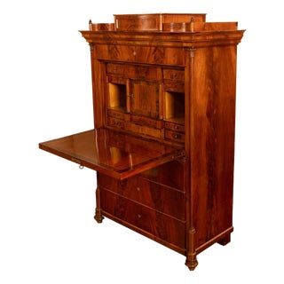 Antique Austrian Flame Mahogany Inlaid Rosewood Biedermeier Secretary Chest 1820 For Sale