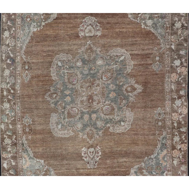 Vintage Turkish Kars Rug with Floral Medallion in Camel, Tan, Taupe and Gray Vintage Turkish Kars rug with floral...