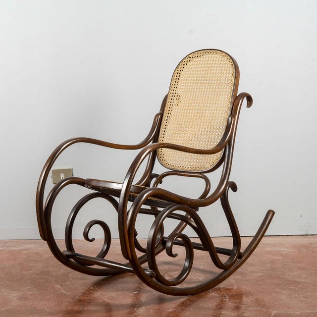 Wood and Straw Rocking Chair in the style of Thonet For Sale - Image 10 of 18