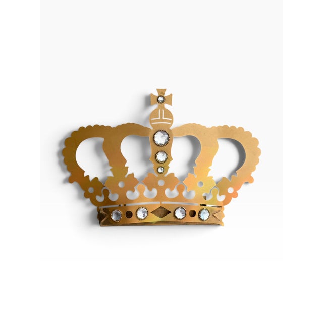 Make a dramatic statement with this ornate vintage gold-tone crown wall shelf, embellished with faceted clear rhinestone-...