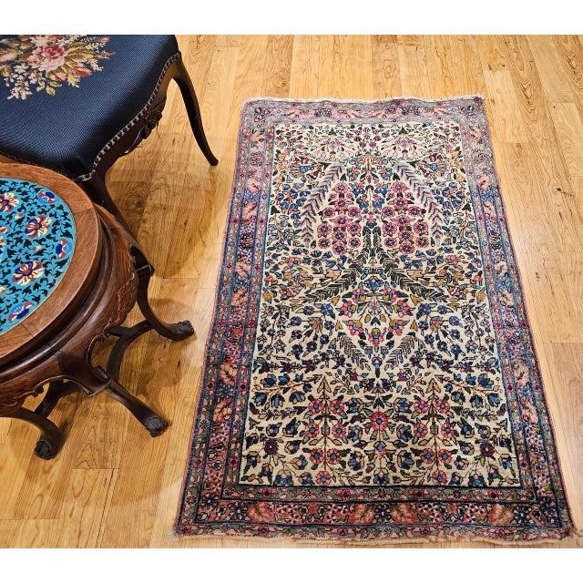 Early 20th Century Persian Kerman Lavar Rug, Hand-Knotted Wool, Allover Floral Pattern, Ivory & Green, 3x5 For Sale - Image 4 of 13