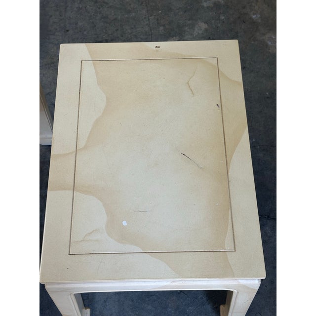 Tan 1980s Henredon Asian Style Faux Goatskin Lacquered Side Tables- A Pair For Sale - Image 8 of 11