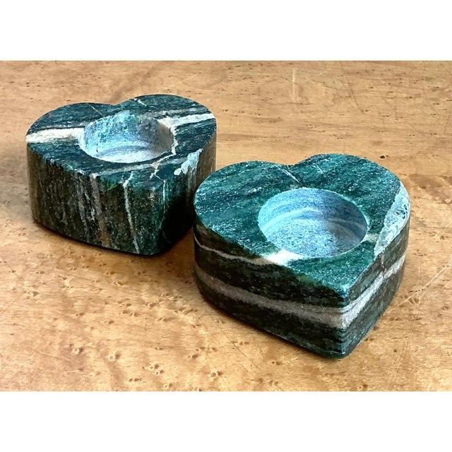 Vintage Green Stone Heart-Shaped Votive Candle Holders For Sale In West Palm - Image 6 of 12