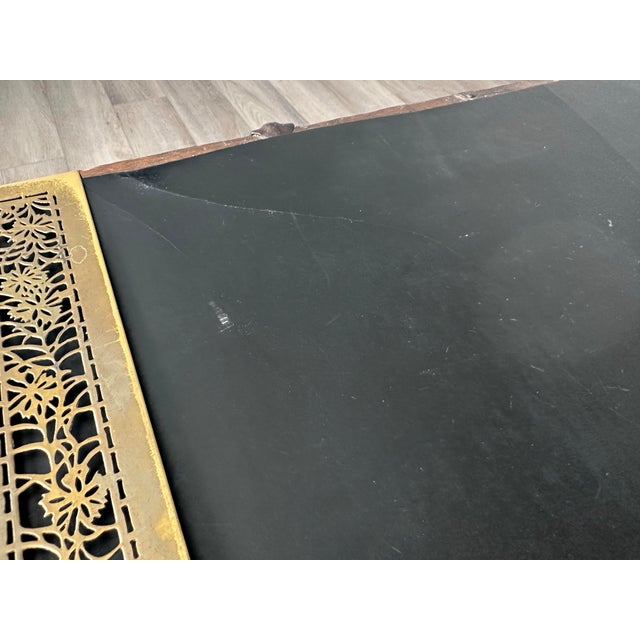 Animal Skin Tiffany Studios Flowers New York Bronze Ends With Leather Writing Desk 1879-1936 Mat For Sale - Image 7 of 9