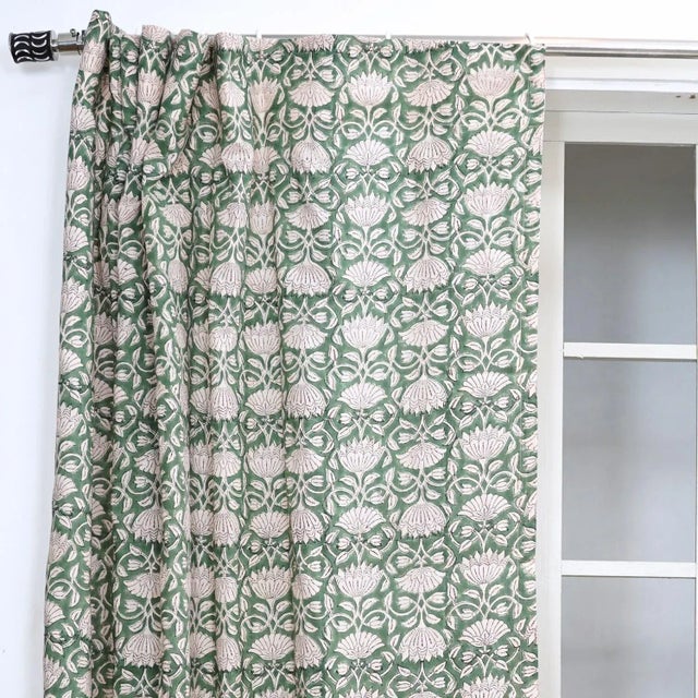 Handmade Ulta Kamal Block Print Coloured Linen Curtain for Living Room or Bedroom Decor Size 54"Wx96"L For Sale - Image 4 of 7