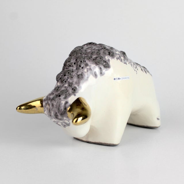 Mid-Century Modern Vintage Otto Keramik Ceramic Bull Buffalo Figurine Off White Black Glaze Germany For Sale - Image 6 of 10