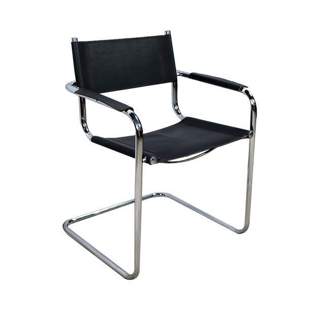 Chromed Metal Chair in Black Leather by Breuer, 1970 For Sale