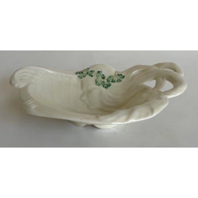 Mid 20th Century Art Nouveau Belleek Ireland Woman With Harp Porcelain Trinket Dish For Sale - Image 5 of 9