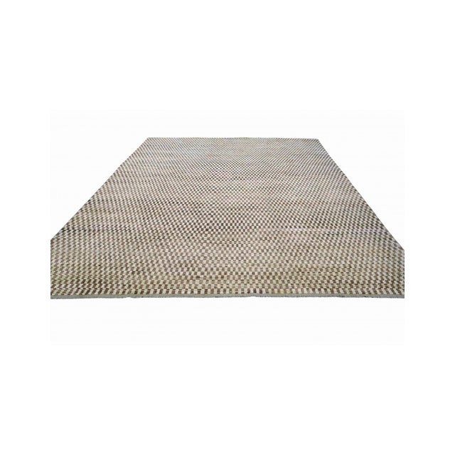Brown & Off White Modern Wool Rug For Sale - Image 4 of 9