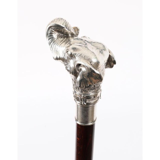 Antique Sterling Silver Elephant Walking Cane Stick, 1800s For Sale - Image 12 of 17