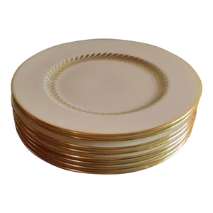1950s Vintage Imperial Lenox Usa Fine Porcelain Gold Rimmed Canape Plates- Set of 8