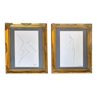 Two Contemporary Abstract Female Nude Line Drawings - Set of Two For Sale