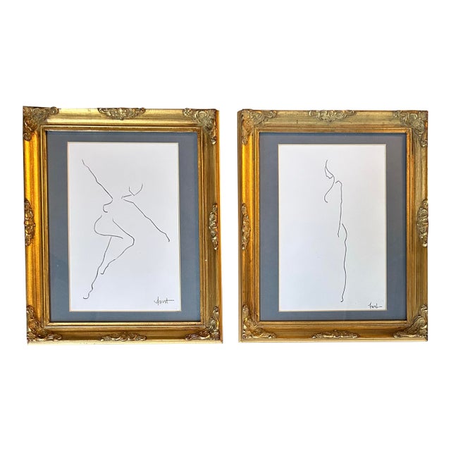 Two Contemporary Abstract Female Nude Line Drawings - Set of Two For Sale