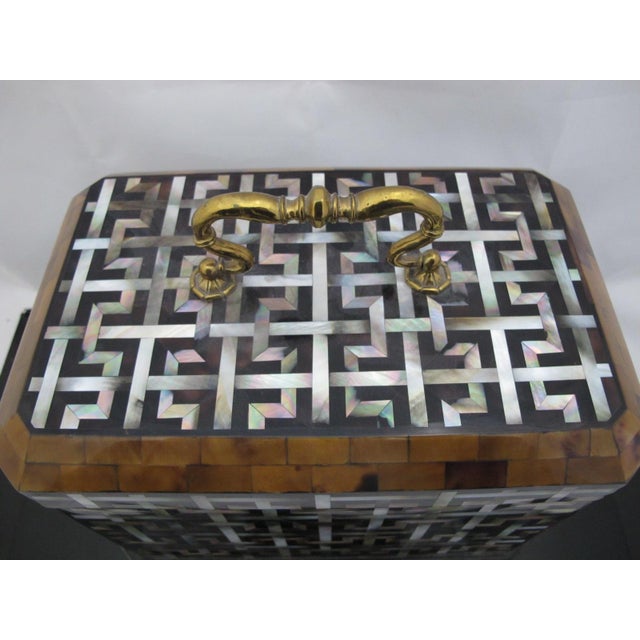 Maitland Smith Mother of Pearl Inlaid Caddy Box With Brass Hardware For Sale - Image 11 of 14