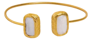 Double Pearl Stone Open Cuff Bangle Gold Bracelet