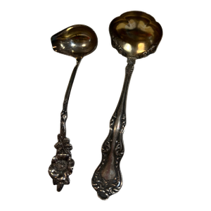 Pair of 1970s Silver-Tone Etched Serving Spoons