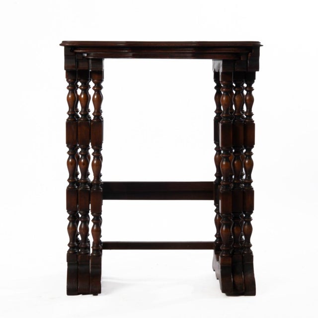 Walnut nesting tables. Elegant detail put into the carvings in the legs. Great for special events.