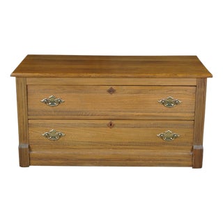 Antique Victorian Oak Two Drawer Lowboy Dresser Blanket Chest Tv Console Bench 43" For Sale