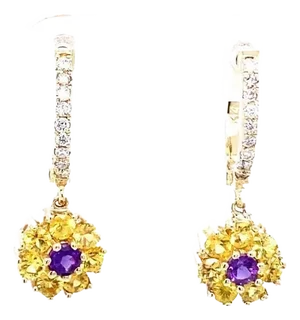 Sapphire Diamond 14 Karat Yellow Gold Drop Earrings - 2 Pieces