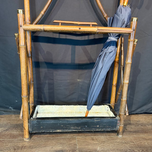 Antique Burnt Bamboo Hall Tree Coat Rack Umbrella Stand and Hat Rack For Sale In Portland, ME - Image 6 of 8