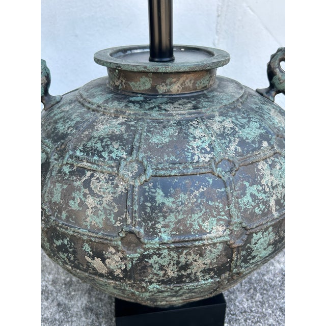 1960s Vintage Asian Bronze Bulbous Table Lamps. - a Pair For Sale - Image 5 of 7