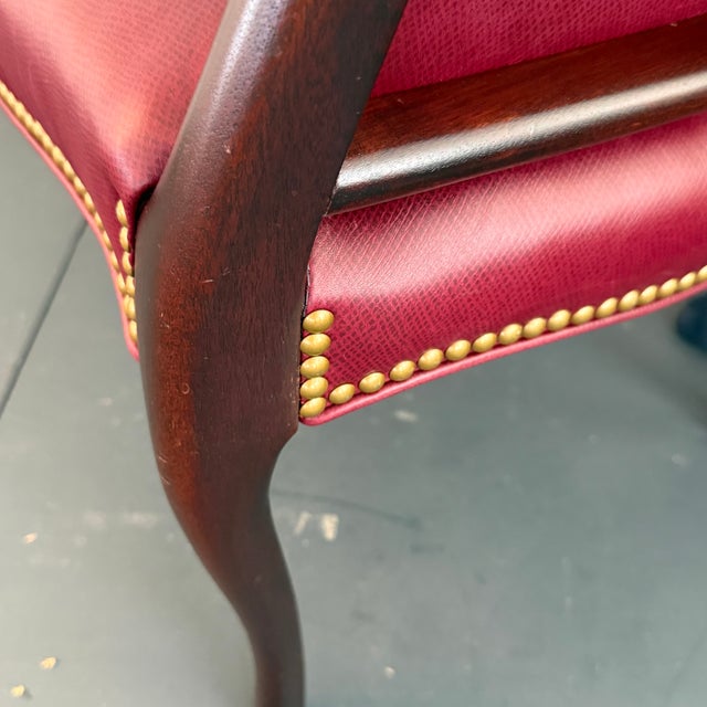 Wood Late 20th Century Burgundy Leather Nailhead Trimmed Mahogany Library Tub Armchair For Sale - Image 7 of 8