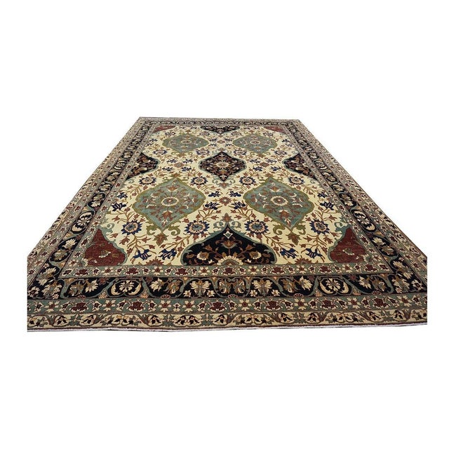 Persian Farahan Wool 10X14 Ivory, Teal, Rust & Navy Handmade Area Rug #1143011