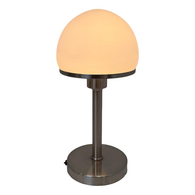 Bauhaus Stainless Steel Table Lamp with Opaline Glass For Sale
