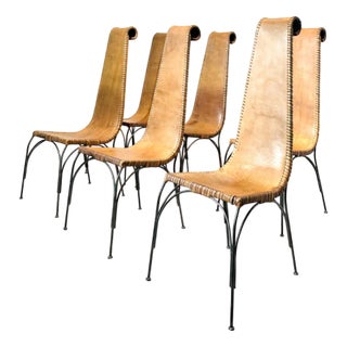 Iranian Leather and Cast Iron Dining Chairs, Set of 8 For Sale