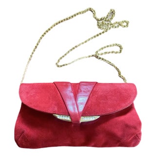 1980s Rodo Red Suede and Leather Clutch For Sale