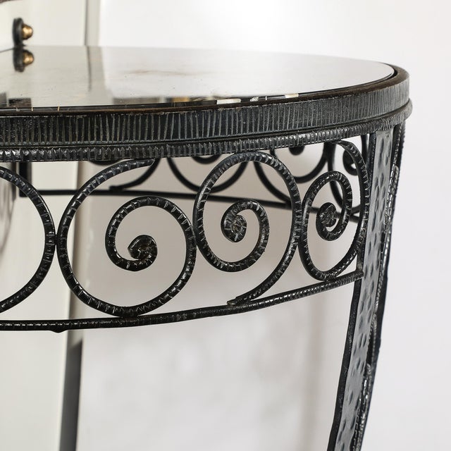 Art Deco Demilune Wrought Iron Spiral Motif & Porto Marble Inset Console Table For Sale - Image 13 of 13