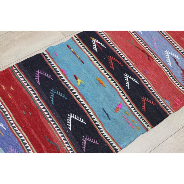 Black 1970s Rustic & Primitive Striped Hand Knotted Oushak Kilim Runner For Sale - Image 8 of 13