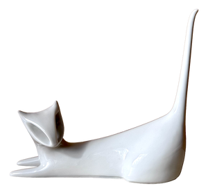 Early Edition Porcelain Brussels Series Cat Sculpture by Jaroslav Jezek for Royal Dux Bohemia, Former Czechoslovakia, 1960s