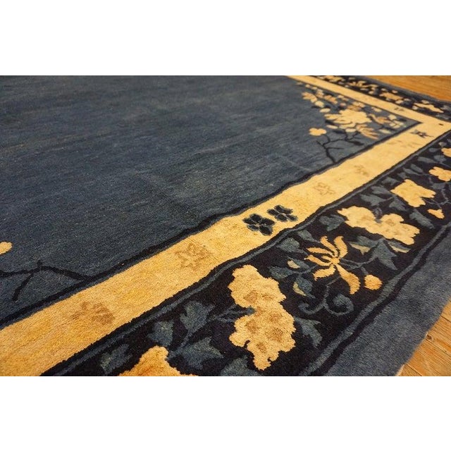 1920s Antique Blue Medallion Oriental Chinese Peking Hand Knotted Rug For Sale - Image 9 of 12