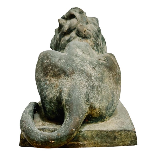 Metal Grand Scale Vintage Continental European Patinated Bronze Recumbent Lions - Pair For Sale - Image 7 of 18