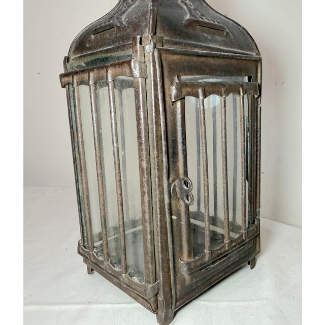 19th Century 19th Century Rare Antique Early 19th Century French #1 Steel Glass Candle Holder Lantern For Sale - Image 5 of 16