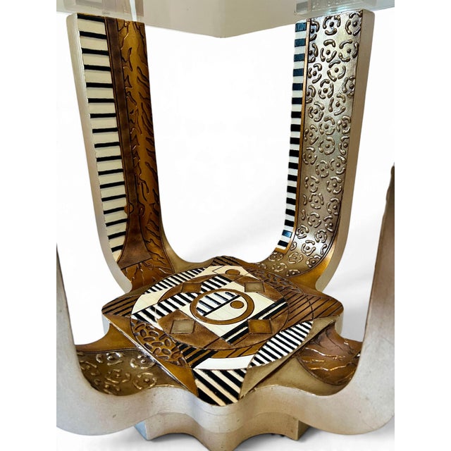 Wood Pair of Postmodern Memphis Style Glass Top Side Tables Attributed to Lam Lee For Sale - Image 7 of 17