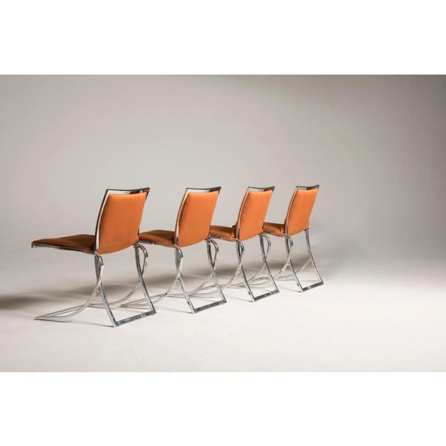 Orange Upholstery Chromed Steel Chairs, 1970s, Set of 4 For Sale - Image 4 of 7