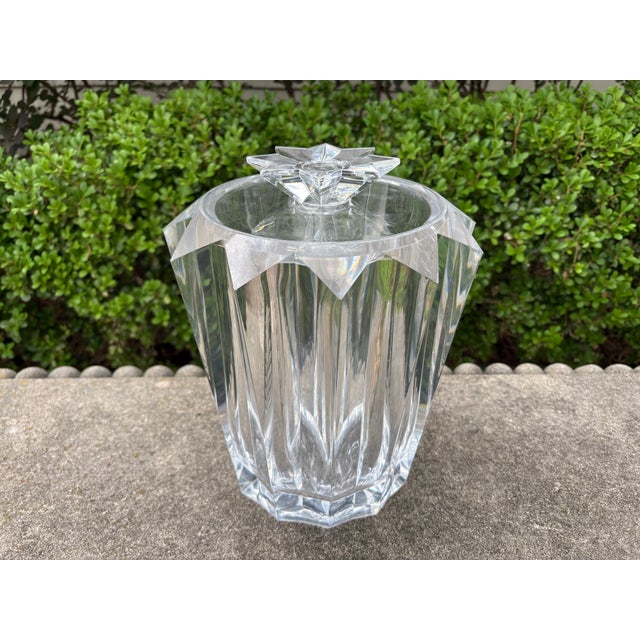 Mid-Century Acrylic Ice Bucket. Offered is a glamorous Alessandro Albrizzi style faceted acrylic or lucite lidded ice...