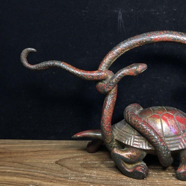 Antique Bronze Dark Warrior Turtle & Snake Sculpture – 10.6" Xuanwu Mythical Beast For Sale In Los Angeles - Image 6 of 9