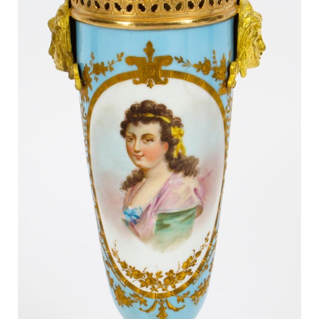 French Duck Egg Blue Sevres Urns, 19th Century, Set of 2 For Sale - Image 4 of 18