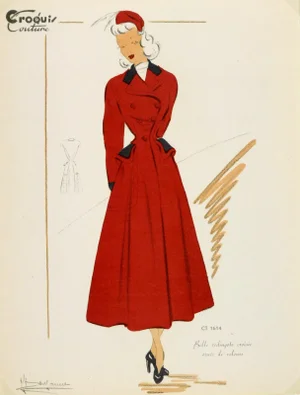 French Fashion Sketch - Red Velvet Couture
