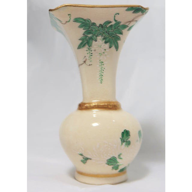 Late 19th Century Japanese Satsuma Miniature Vase With Green Leaves and Branches, and Beautiful Flowers in Relief in White For Sale - Image 9 of 18